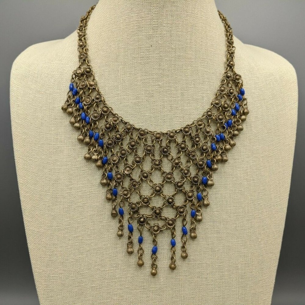 Vintage Cannetille Etruscan Revival Bib Necklace